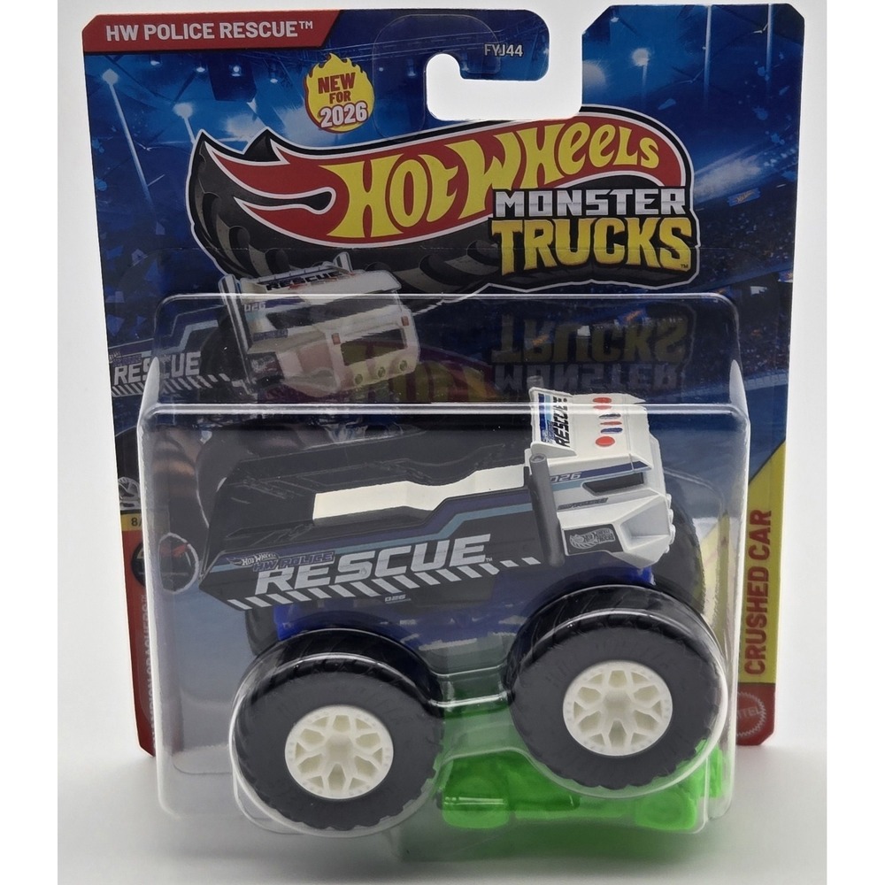 Hot Wheels Monster Trucks HW Police Rescue Crushed Car 1:64 Diecast Toy
